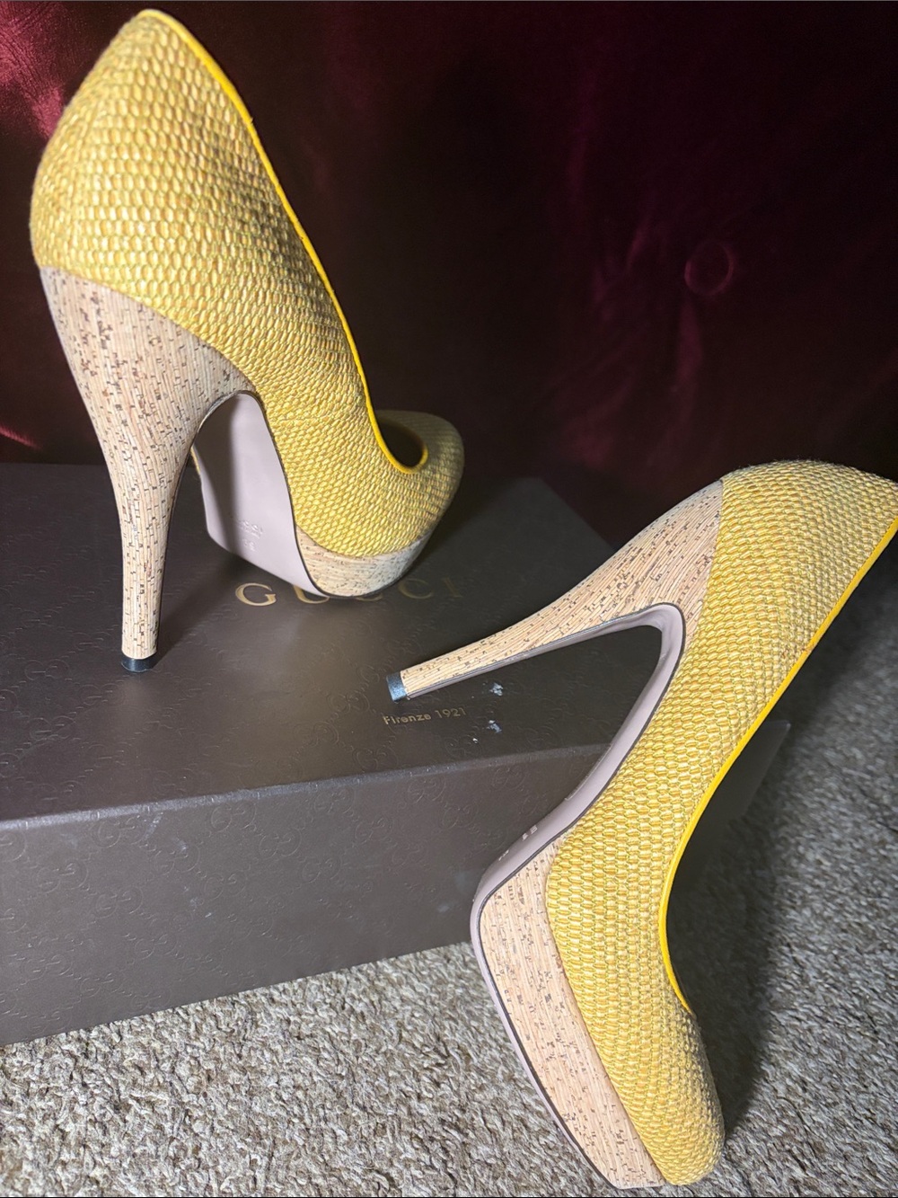 Gucci Bright Yellow Woven Round-Toe Pumps - Picture 3 of 5